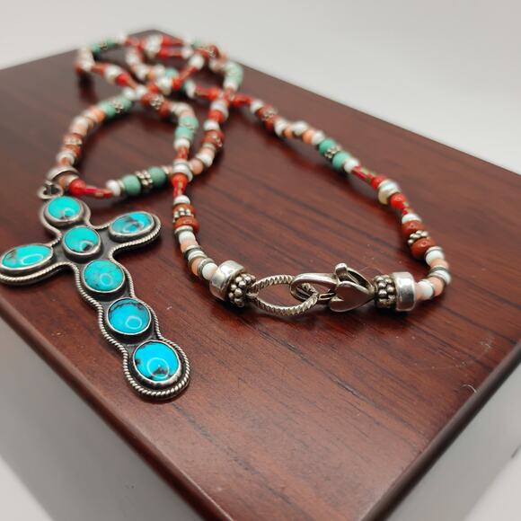 Turquoise Beaded Cross - Picture 2 of 7